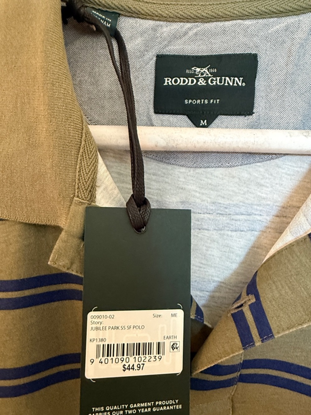 Rodd & Gunn Olive and Navy Striped Polo - Picture 2 of 4